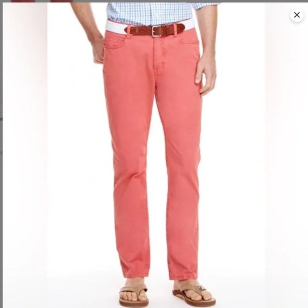 Vineyard Vines Breaker Style Pant Boys 16 Red Salmon Shep Cotton Spandex Blend